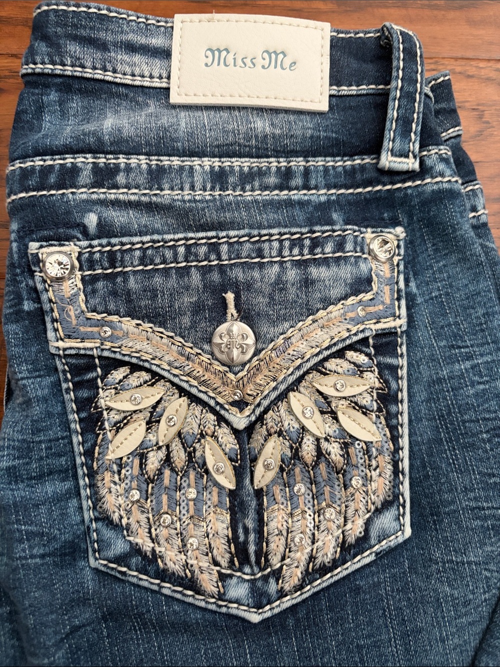 Miss Me Dark Blue Embellished Skinny Jeans with Silver Accents